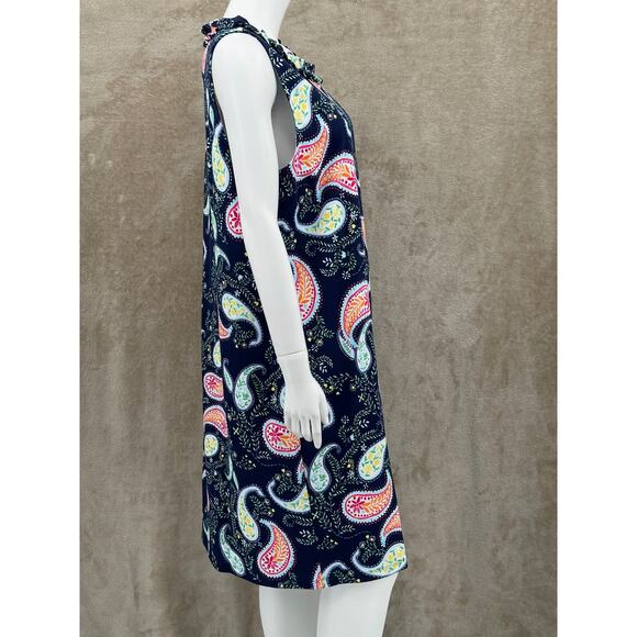 Talbots Dress Womens XL Navy Sleeveless Sheath Paisley 100% Cotton Boho Spring‎ - Picture 3 of 9
